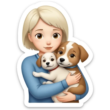 A short-haired girl hugs an Alaskan dog tightly sticker