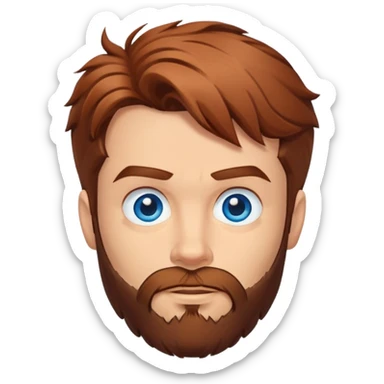 Flying superman with shaggy redish brownish hair, blue eyes no capacity full scruffy beard sticker