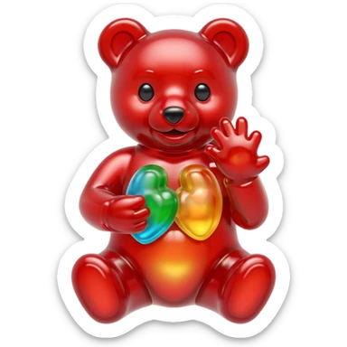 Multicolored Gummy bear holding one small gummy anatomically correct human heart  sticker