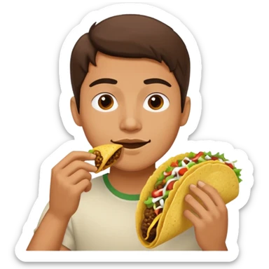 a young man eating a taco sticker