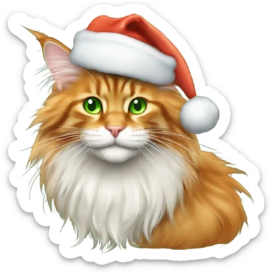 orange maine coon with green eyes wearing santa hat sticker