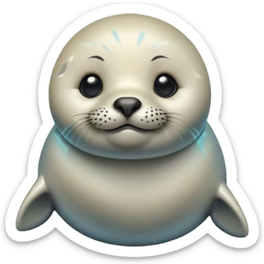 Cinematic Cute Seal Portrait Emoji, Head tilted playfully and inquisitively, featuring a charming, plump form with a sleek, shiny body and round, sparkling eyes full of gentle wonder, accented by a subtly contoured head, Simplified yet irresistibly adorable features, highly detailed, glowing with a warm, friendly oceanic glow, high shine, affectionate and lively, stylized with a touch of whimsical seaside charm, soft glowing outline, capturing the essence of a mischievous yet loving seal that seems as if it could pop out of the screen into your arms! sticker
