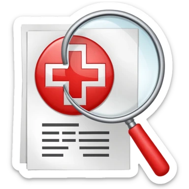 Emoji-style illustration of a paper with a magnifying glass showing a red cross, symbolizing verification failure or fake paperwork. Cute, professional, informative design sticker