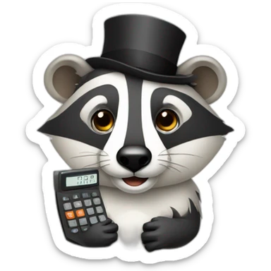 badger with a monocle using calculator  sticker