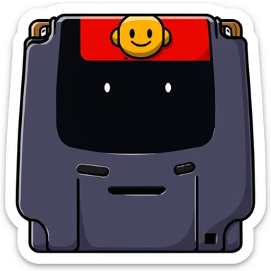 A cute sticker-style Nintendo 64 game cartridge with a smiling face sticker