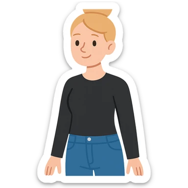 flat toon style blond woman with bun, long sleeve black shirt, and jeans sticker