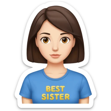 Brunette woman wearing best sister tshirt sticker