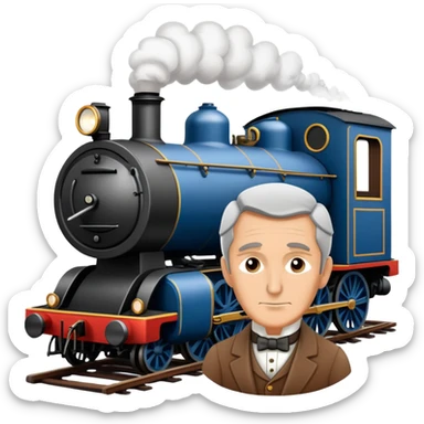George Stephenson with a steam locomotive sticker
