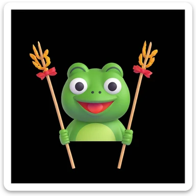 Pepe the Frog emoji holding skewers (shashliks), white background sticker