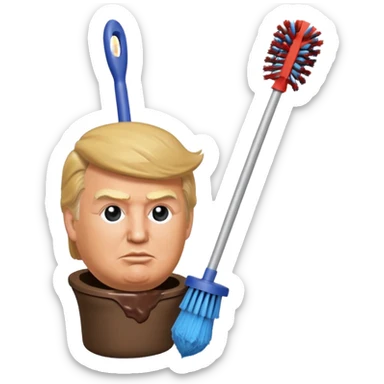 a donald trump shaped toilet brush with shit stains sticker