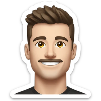 Mason mount 30 year old Silicon Valley designer smiling with stubble and mustache in a black tshirt with broad shoulders profile photo hair fade undercut sticker