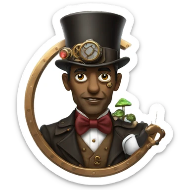 steampunk vulcan with a monocle eating mushrooms sticker