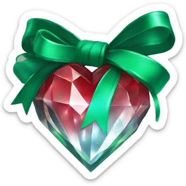 crystal red heart wrapped in emerald bow sticker