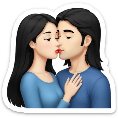 Long Black haired  couple kissing sticker