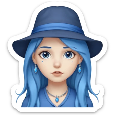 blue long hair killing looks in gray girl with hats sticker