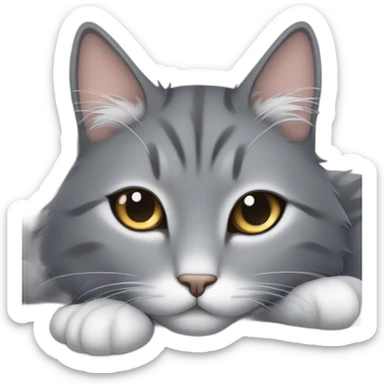A fluffy gray cat curled up in the center of the bed The cat's eyes are closed and it is sleeping peacefully The cat's fur is soft and luxurious sticker