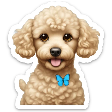 Blonde Toy poodle with blue butterfly  sticker
