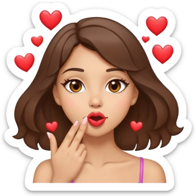 Light skin brunette with light brown eyes blowing a kiss with little hearts coming from her mouth  sticker