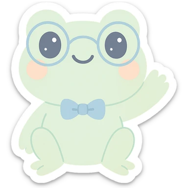 friendly cartoon frog named Gerald wearing a bow tie and glasses waving cheerfully sticker