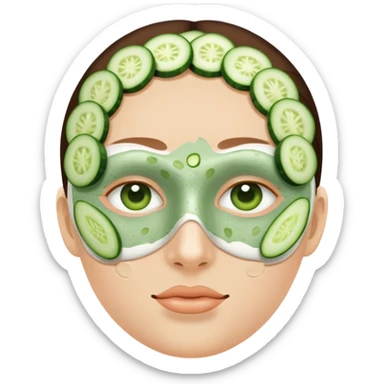 Face with clay mask and cucumber slices on the eyes sticker