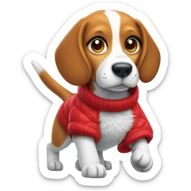 Beagle with red winter clothes and snowball fight sticker