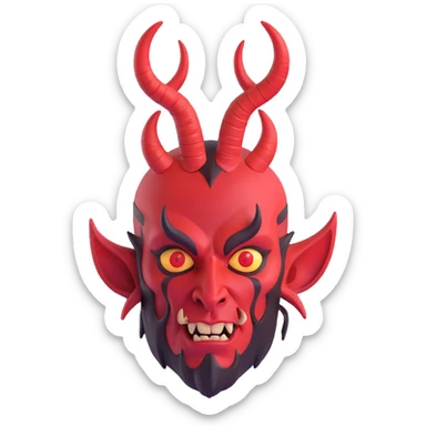 satan character, 3/4 view, menacing, red skin, horns, stylized sticker