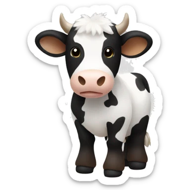 A stuffed animal cow that is fluffy black white and brown  sticker