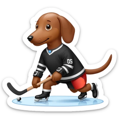 Wiener dog playing ice hockey sticker