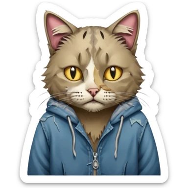homeless poor cat with torn clothes  sticker