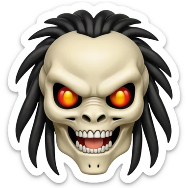 smiling bone predator from movie predator with rasta black hair sticker