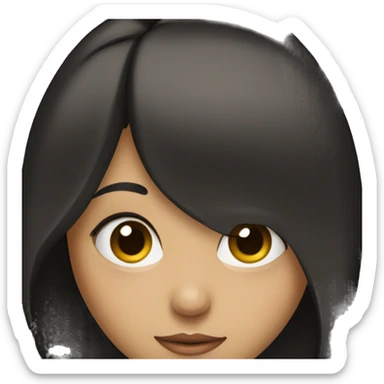 A girl, she has medium straight black hair, her eyes are the color of honey sticker