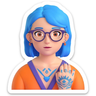 character with blue hair, glasses, and visible tattoos sticker