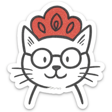 A cat with a red kokoshnik and glasses, sketchy and artistic. sticker