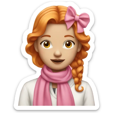 A ginger girl with a pink scarf a pink bow and pink nails sticker
