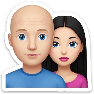 Bald white man blue eyes in love with Filipina woman with long hair and dark brown eyes and pink lips sticker