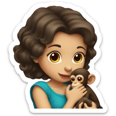 Girl with dark brown hair kissing baby monkey   sticker