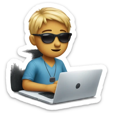 A cute boy with sunglasses using laptop sticker