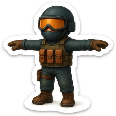 Make this Counterstrike player model in T-pose look a little more realistic while keeping the style close to the original. No background, suitable for Discord. Maintain the original style's look but enhance realism subtly. sticker