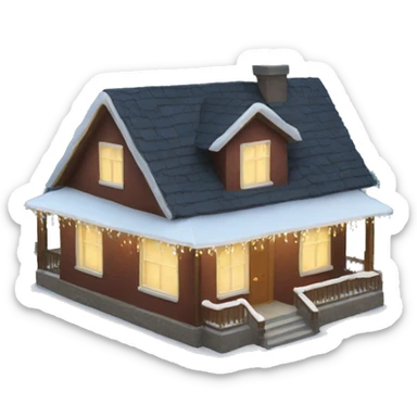 House with a snowy lawn and Christmas lights  sticker