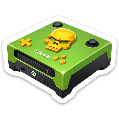 Clash of Clans aesthetic: Cinematic Playful Xbox One Console Portrait Emoji, rendered in a 3D vector-style similar to standard emojis with minimal shading and bold, simplified shapes. A compact, distinct form with signature details, softly glowing with a modern gaming energy charm. Simplified yet unmistakably iconic, highly detailed and consistent, glowing with a soft radiance and high shine. Stylized with a touch of next-gen innovation and a soft glowing outline, capturing the essence of a beloved gaming relic with a friendly, playful manner! sticker