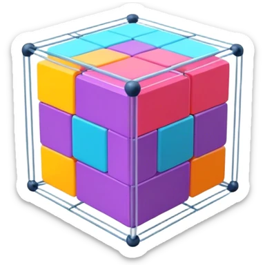 Create an emoji for 3D visualization and modeling. Show a 3D object (e.g., a cube or geometric shape) with wireframe lines or a 3D modeling tool interface. Use modern, professional colors. Do not include any emojis or smiley faces. Make the background transparent. sticker