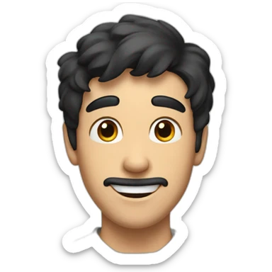 A white adult men with black hair and a goofy face, looking at a dog and look very happy to see it sticker