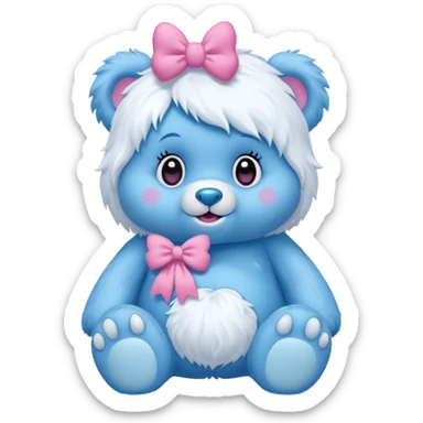 blue girl care bear yeti with bow sticker