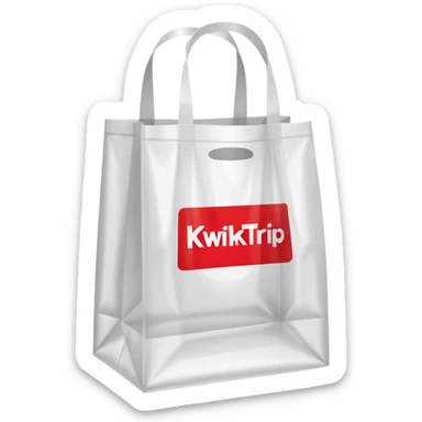 plastic bag with 'KwikTrip' written in bold red letters, classic grocery bag shape sticker