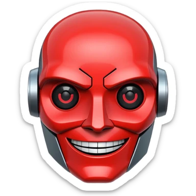 evil robot. Only its head. Very low details, just lines and colors, no need to draw in detail. Like an icon. Make it smile sticker