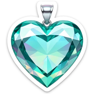 teal diamond heart shaped pendant holographic sticker