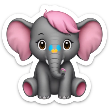 Un bébé éléphant tout rose avec des cheveux noirs sticker
