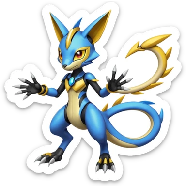Modern Futuristic Cyber-Meloetta-Greymon-Greninja-Zeraora-Pokémon-Digimon-Fakémon-fusion-hybrid-creature sticker