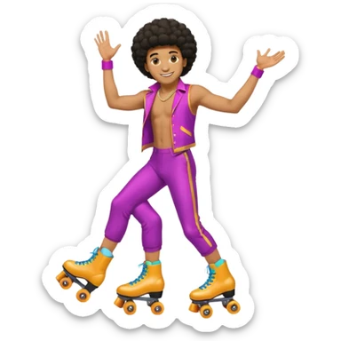 man afro hair disco clothe and roller skate sticker