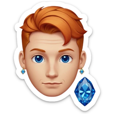 gem lover man with gem accessories excessive amount very big gem earrings ginger bun hair and redbluediamonds  sticker